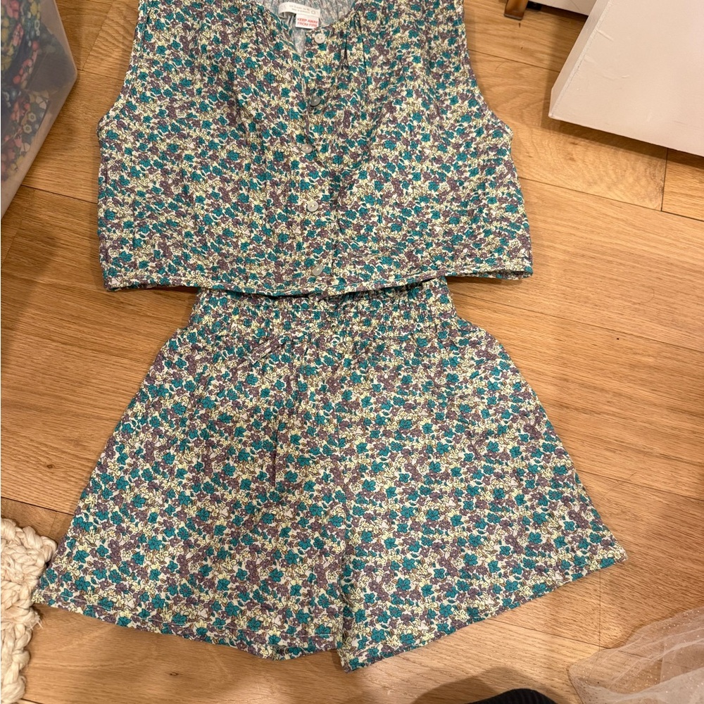 Zara Kids Floral Two-Piece Set - Teal & Purple